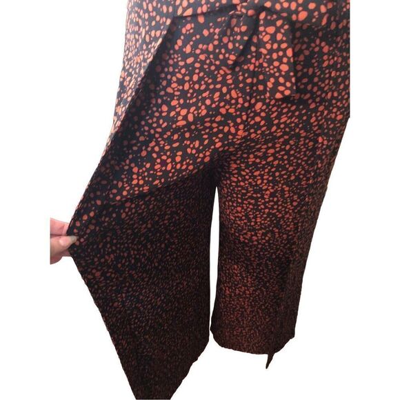 BP black and orange patterned palazzo high waist with attach front tie belt wide - Picture 4 of 13